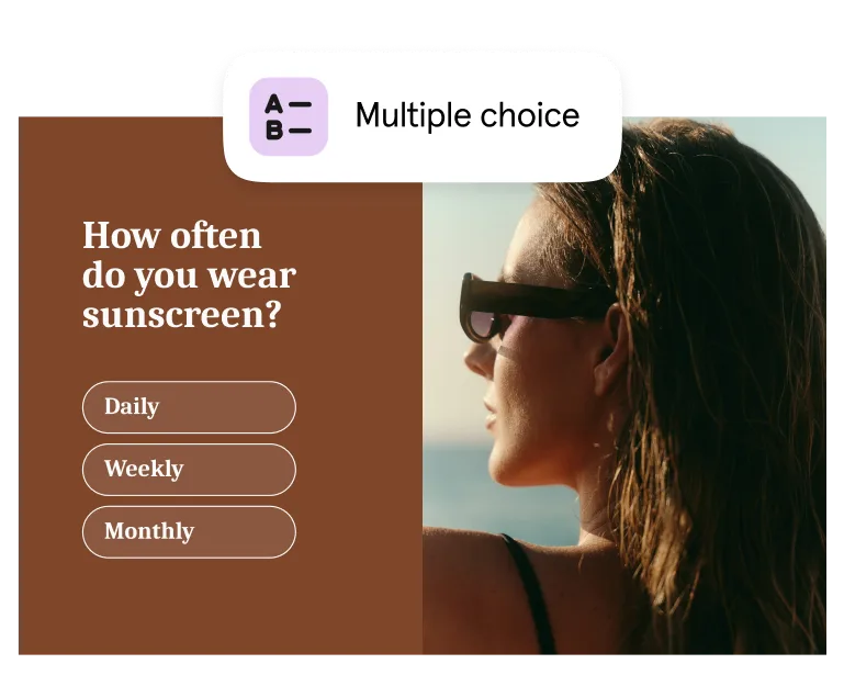 Typeform's beautifully designed quiz interface displaying a multiple-choice question and its answer options.